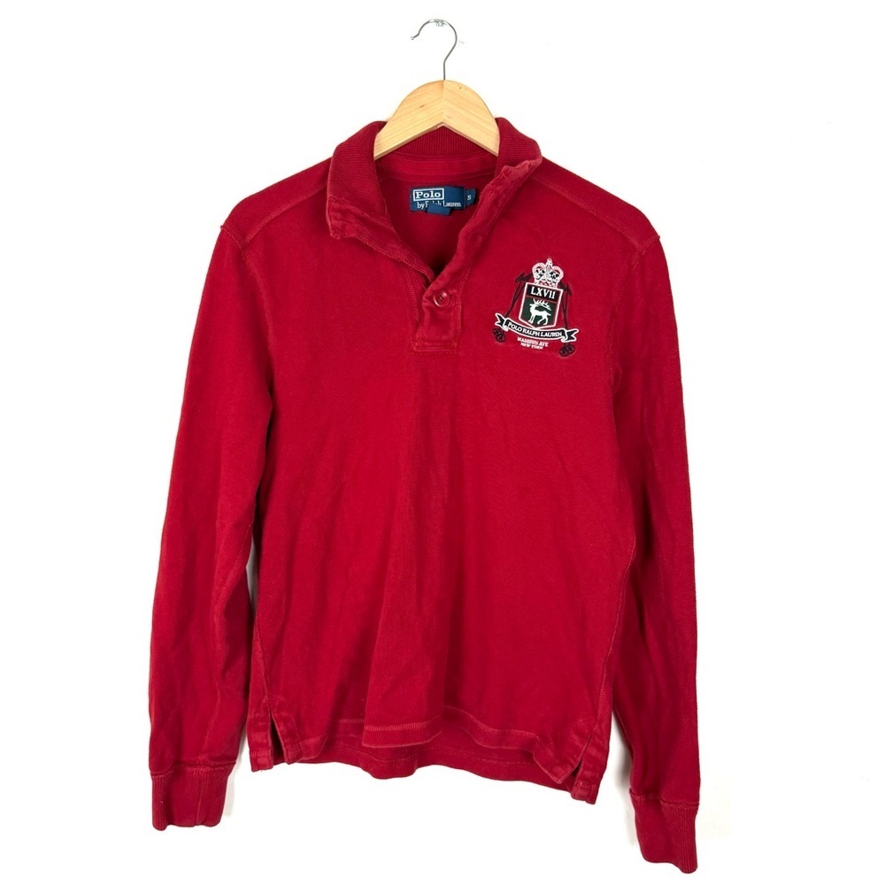Polo Ralph Lauren Vintage Red Button Mock Neck Madison Ave Rugby